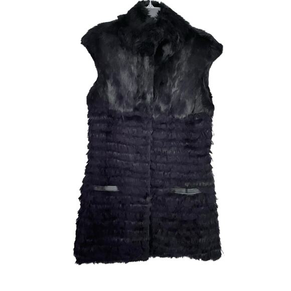 CF Charm Furs Black Rabbit Fur Cap Sleeve Vest Jacket Size Medium - Picture 1 of 14